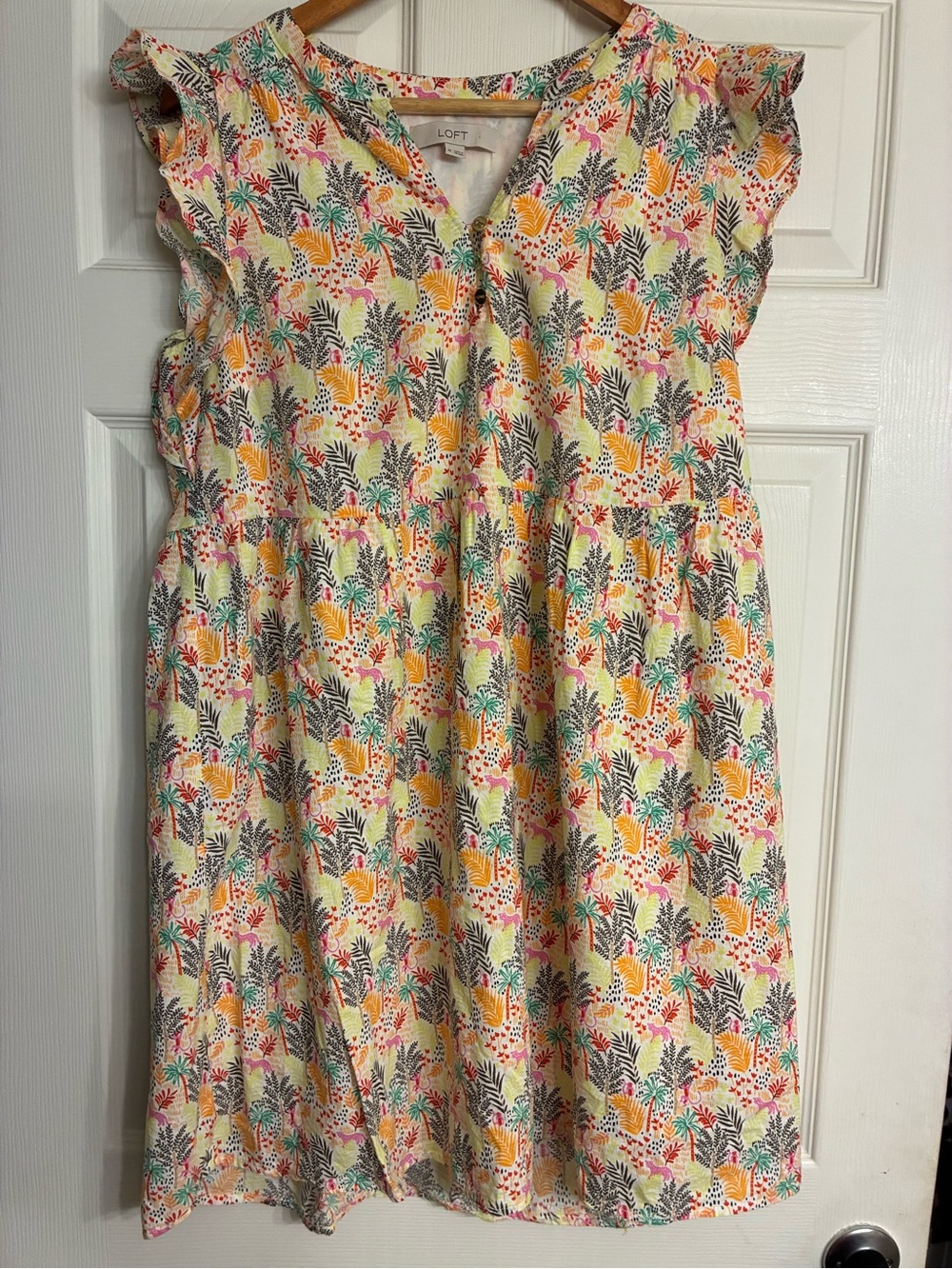 LOFT Paradise Ruffle Button Short Sleeve Dress